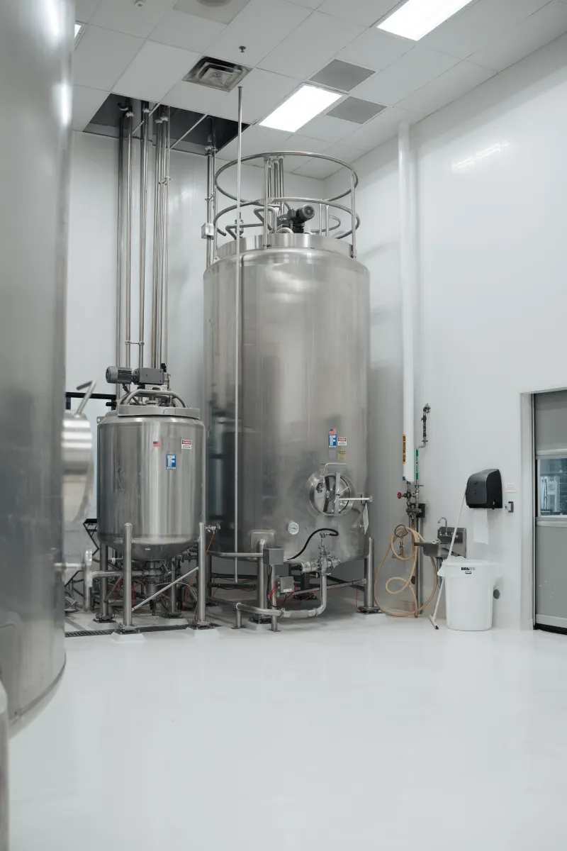 Stainless steel blending and formulation tanks in the Adept cleanroom